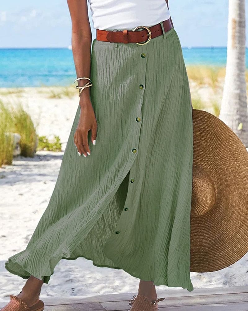 Elegante dames lange rok in A-lijn, perfect voor elke gelegenheid. Comfortabel en veelzijdig voor de zomer.