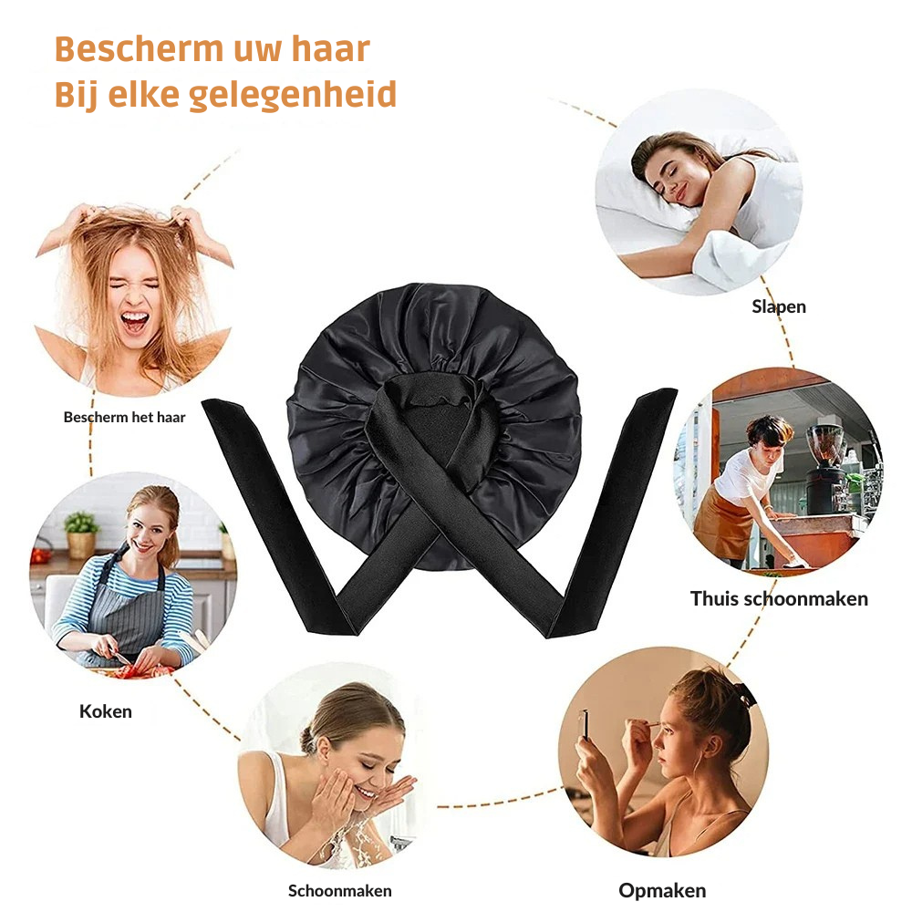 Mooie blauwe moerbeizijden slaapmuts; zacht en ademend voor optimale haarverzorging van vrouwen.