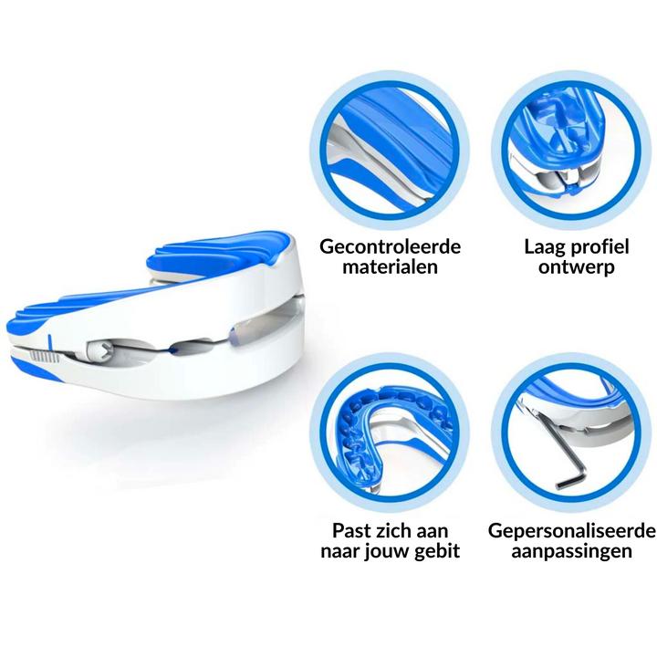 Deze anti-snurk oplossing bevordert de gezondheid door betere ademhaling en rustgevend slaapcomfort.