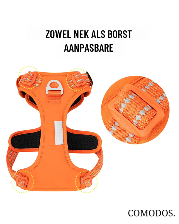 Duurzaam no-pull hondenharnas, verstelbaar voor perfecte pasvorm en comfort van je huisdier.