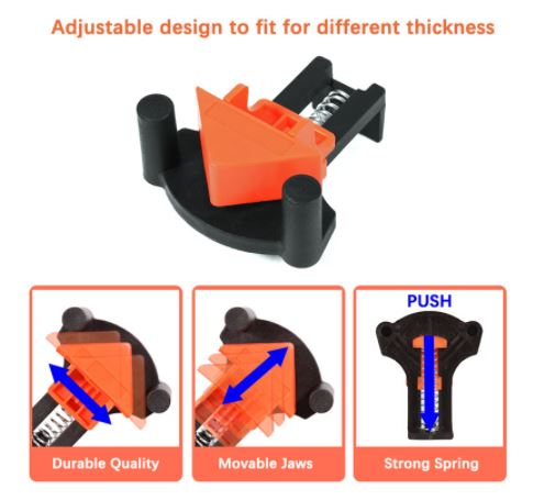 Handige hoekklemmen voor houtbewerking; voor stevige en rechte verbindingen bij het monteren van kasten, lijsten of frames.