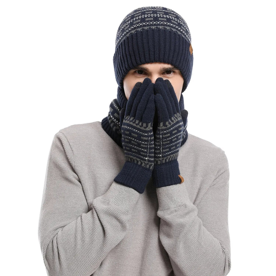 Voordelige heren 3-delige winterset: muts, sjaal, handschoenen. Essentiële winterkleding accessoires.