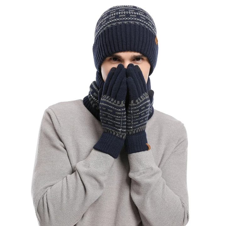 Voordelige heren 3-delige winterset: muts, sjaal, handschoenen. Essentiële winterkleding accessoires.