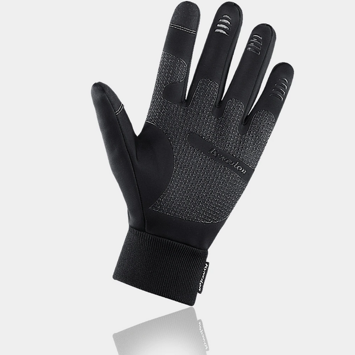 Stijlvolle zwarte touch handschoenen met fleece voering, waterafstotend en winddicht voor koud weer.
