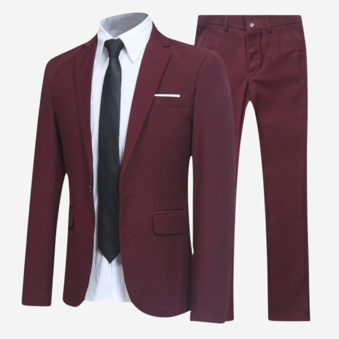 Modern Hoymans heren slim fit pak van polyesterblend. Dit tweedelige kostuum met colbert en pantalon is elegant en comfortabel.