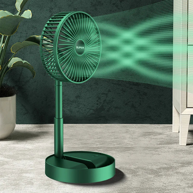 Elegante opvouwbare USB-tafelventilator, compact design; makkelijk mee te nemen en op te bergen.