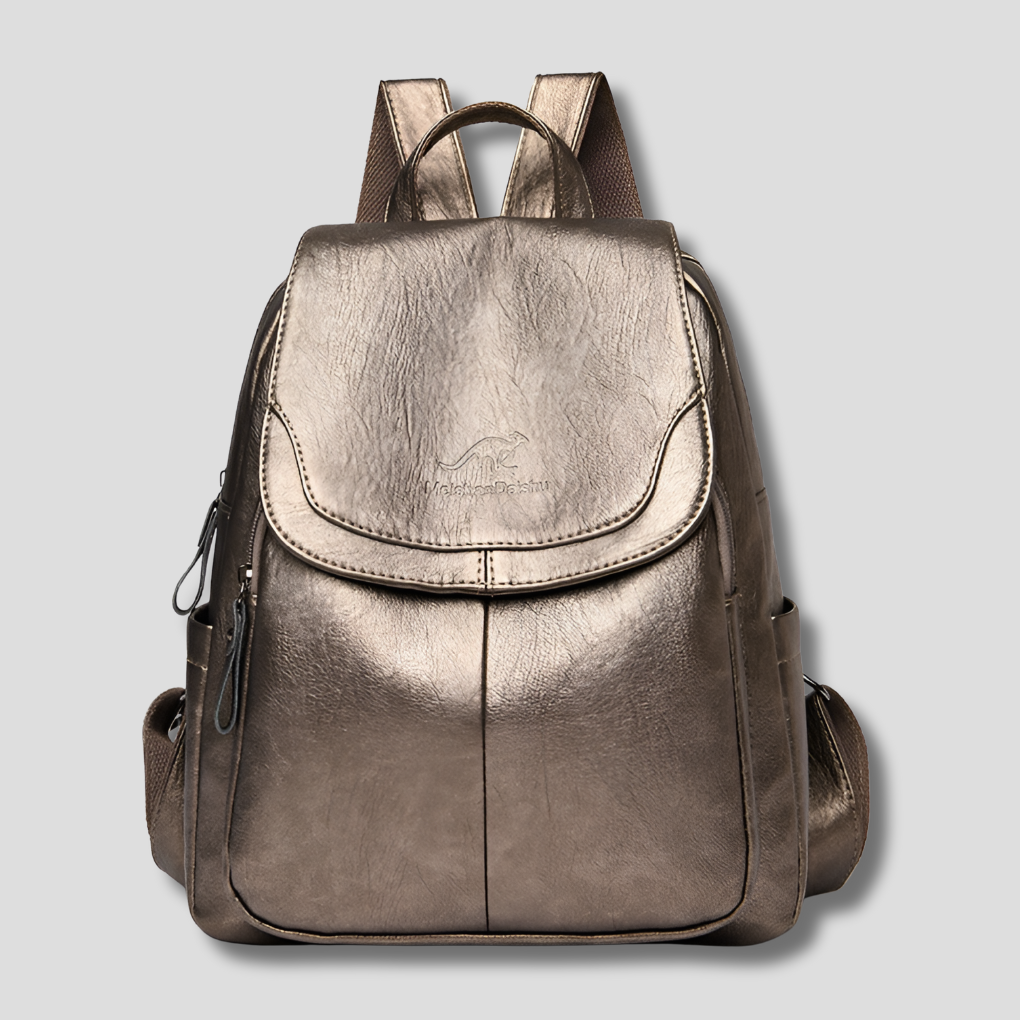 Luxe lederen damesrugzak, antidiefstal design. Combineert stijl, comfort en veiligheid voor de vrouw.