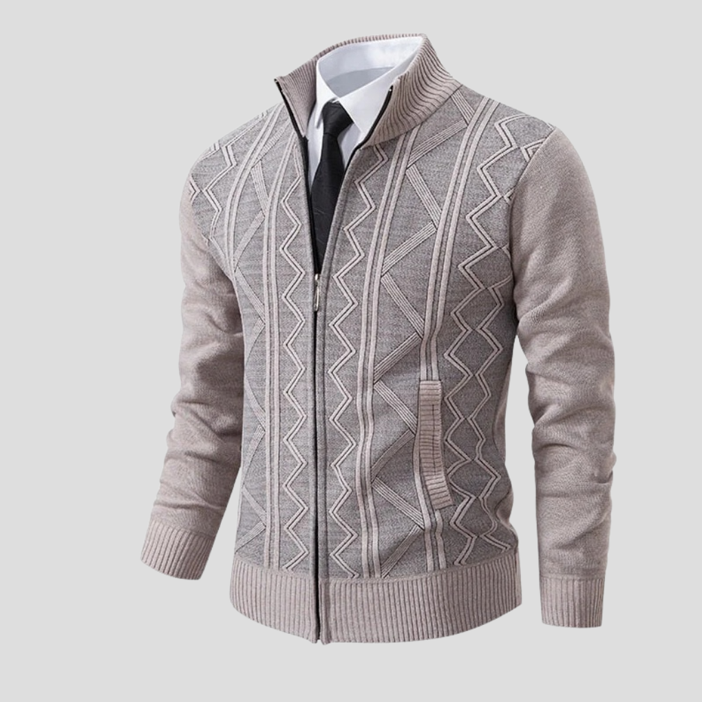 Marineblauw gebreid herenvest met open voorkant, perfect voor herfst en winter. Warme herenmode.