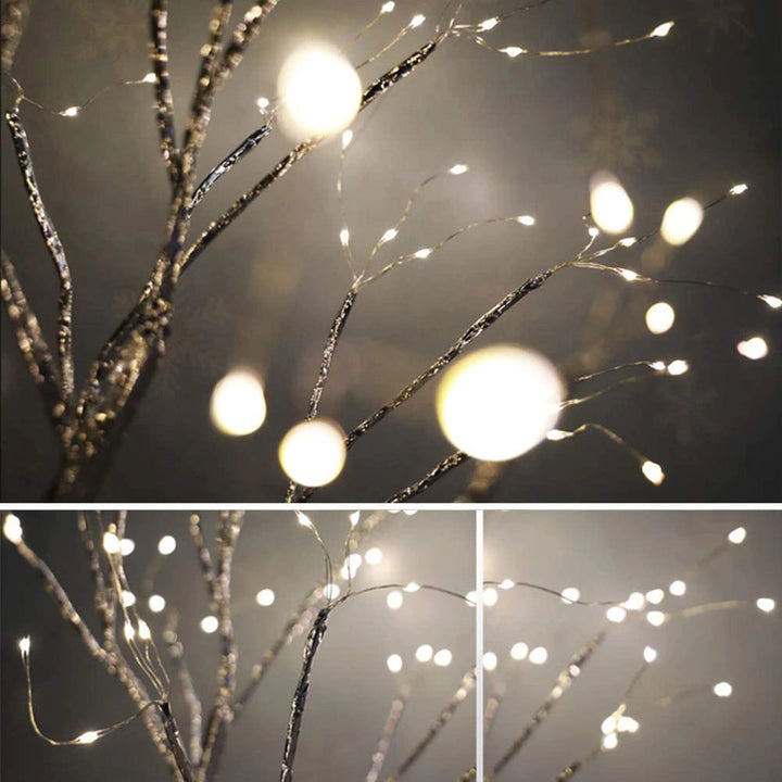 Sfeervolle LED decoratieboom met flexibele takken, creëert warme ambiance; ook geschikt als kerstdecoratie.