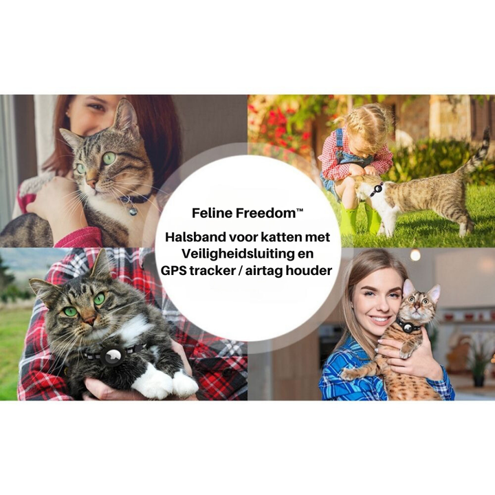 Zwarte kattenhalsband Milo met GPS-houder, reflecterend en veiligheidssluiting.