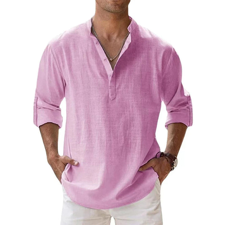 Blauw Hoymans heren Henley shirt, comfortabel en ademend. Geschikt voor casual herenmode, zomer of lente.