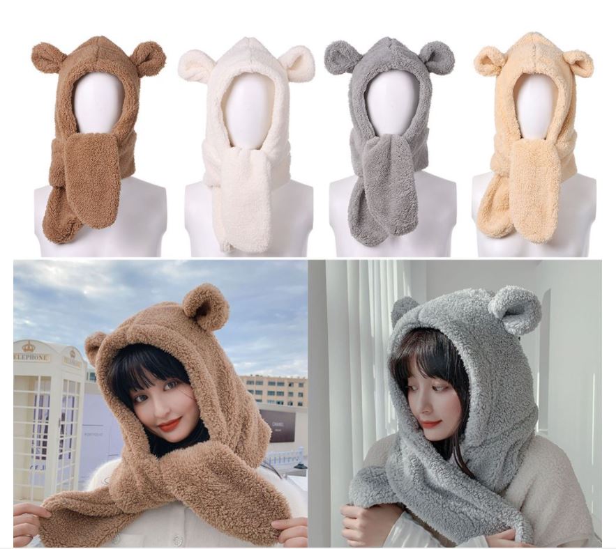Dames pluche muts sjaal set beige, ultiem comfort en warmte voor stijlvolle winterdagen buiten.