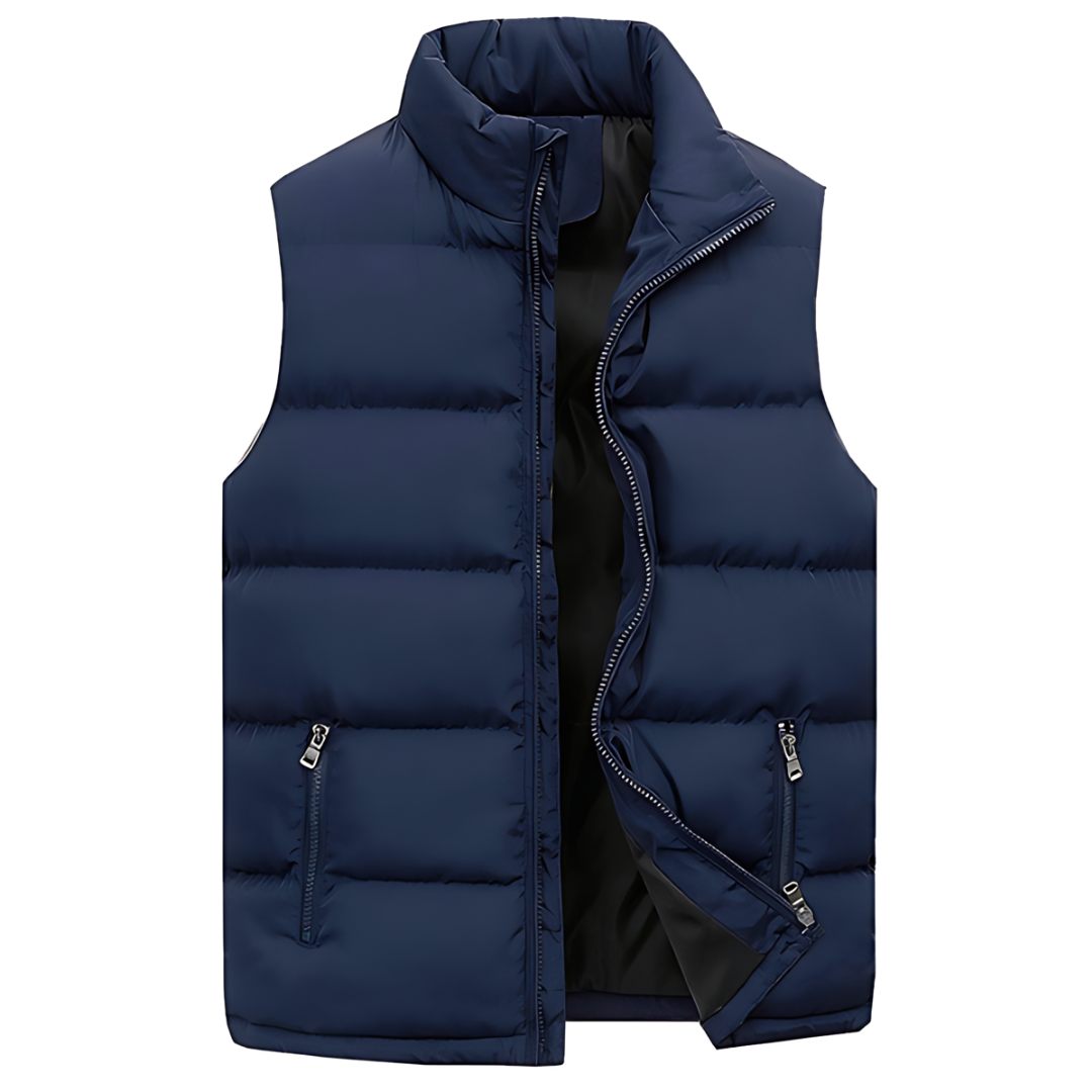 Moderne heren bodywarmer, casual en functioneel. Biedt warme bescherming als jas of extra laag.