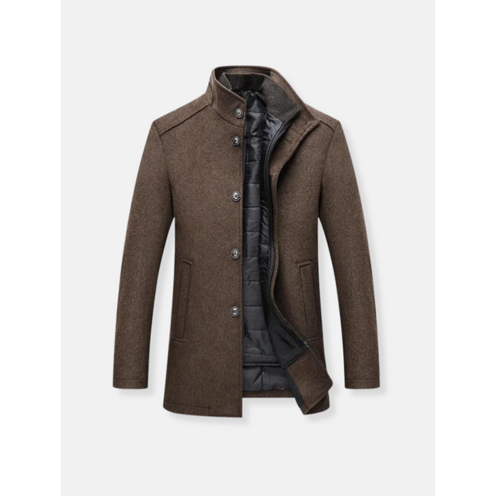 Klassieke bruine Heren Wintermantel Jules, warm en stijlvol voor koude dagen, ideaal voor zakelijk of casual gebruik.
