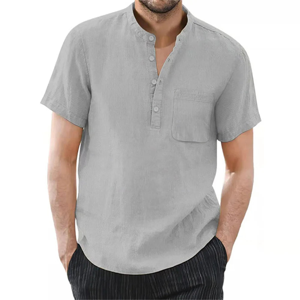 Stijlvol effen casual t-shirt voor heren, comfortabel en luchtig, perfect voor zomerse outfits.