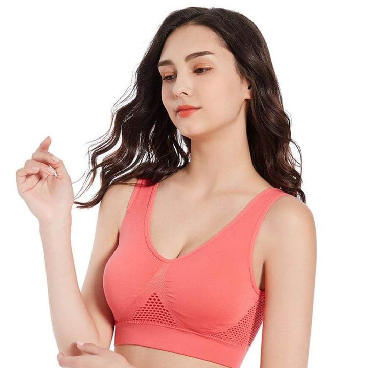 Vrouwen sport bh Sofia, ademend voor comfort en optimale ondersteuning tijdens fitness en yoga.