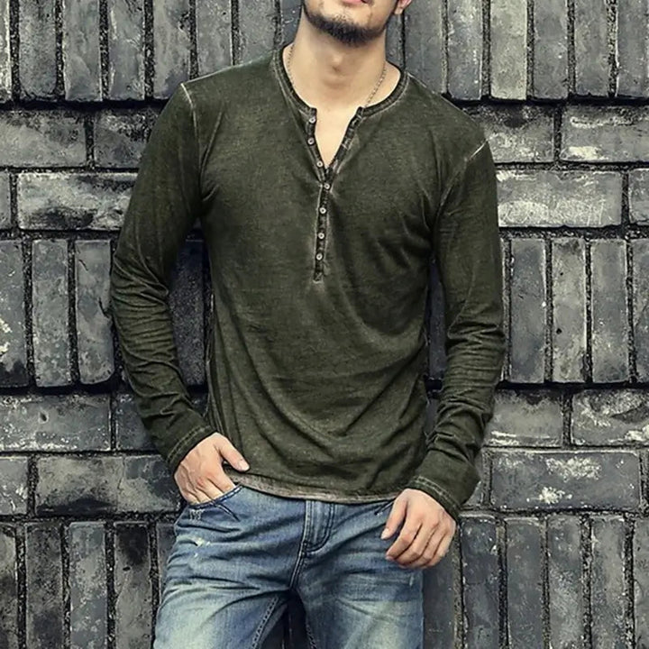 Comfortabel heren shirt lange mouwen, Henley model, ideaal voor een relaxte dagelijkse outfit. Veelzijdig.