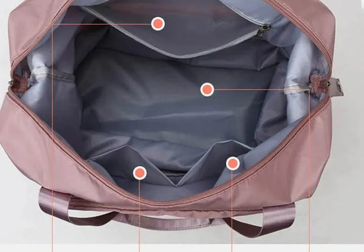 Compacte reistas die veel bagage kan bevatten, ideaal als handtas organizer voor georganiseerd reizen.