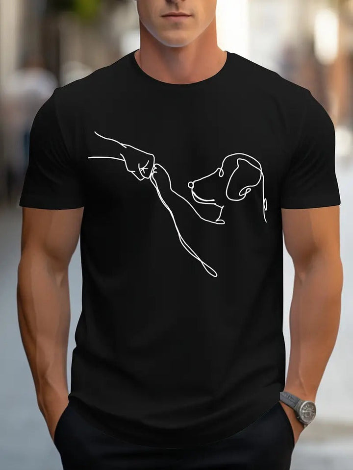 Casual heren t-shirt met opvallende hondenprint en vuist opdruk. Comfortabel, met ronde hals, ideaal voor zomer kleding.