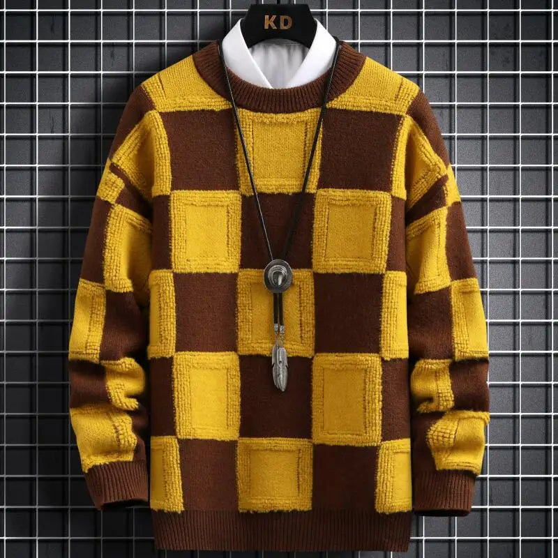 Zachte, warme geruite herentrui. Ideaal voor koude winterdagen en comfortabele mode.