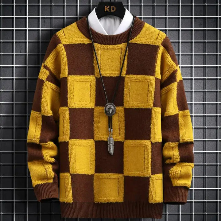 Zachte, warme geruite herentrui. Ideaal voor koude winterdagen en comfortabele mode.