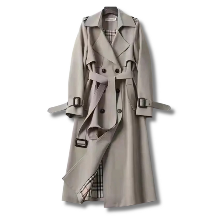 Stijlvolle dames trenchcoat met ceintuur, ideaal voor een chique winterlook en comfort op kantoor.