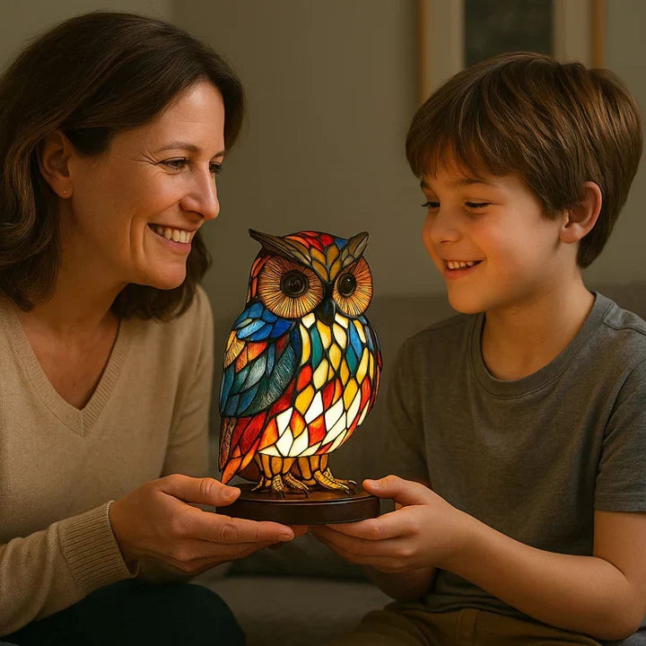 Unieke uilenlamp, handgemaakt met warm licht. Perfect als nachtlamp en sfeervolle decoratie.