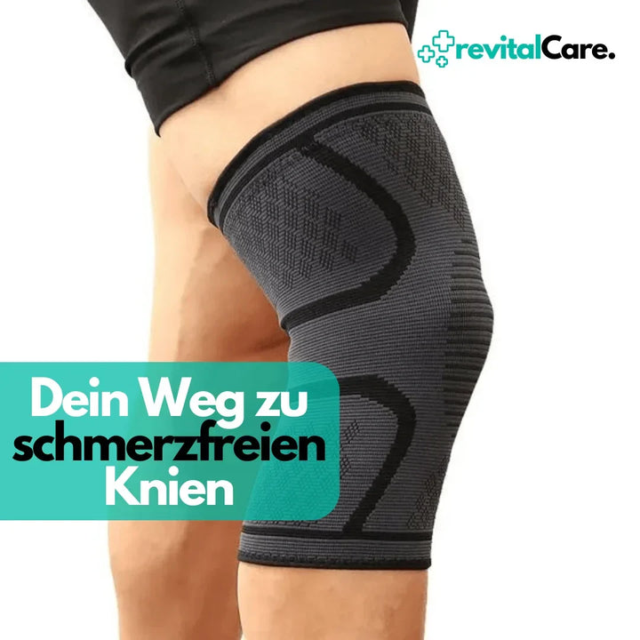 Zwarte FlexiKnee Pro orthopedische compressiebrace, ideaal voor pijnverlichting en sport.