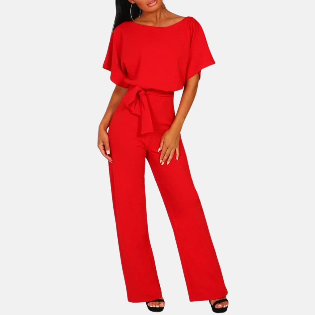 Modieuze effen jumpsuit voor dames, hoge taille en wijde pijpen, comfortabel voor zomerse dagen.