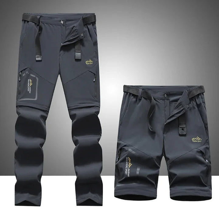 Gedetailleerde weergave van de afritsbare pijpen op deze sneldrogende heren outdoorbroek, ideaal voor flexibiliteit.
