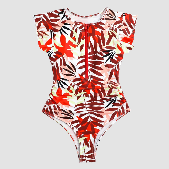 Modieus dames camouflage bandeau zwempak met rits, ideaal voor strand en zwembad deze zomer.