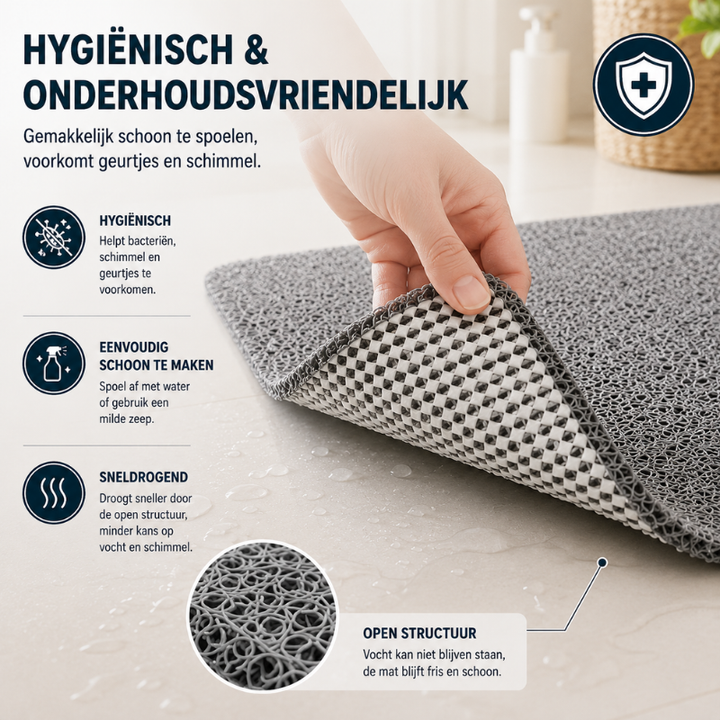 Witte comfortabele douchemat, antislip en onderhoudsvriendelijk badkameraccessoire.
