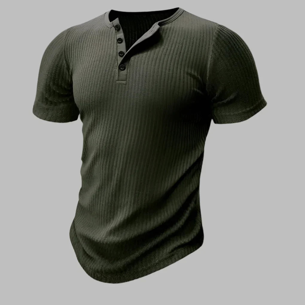 Comfortabel heren Henley T-shirt, muscle-fit, met korte mouwen en knoopkraag, ideaal voor herenkleding met stijl.