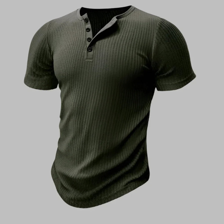 Comfortabel heren Henley T-shirt, muscle-fit, met korte mouwen en knoopkraag, ideaal voor herenkleding met stijl.