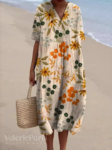 Elegante damesjurk met bloemenprint, luchtig en vrolijk voor een comfortabele zomerlook.
