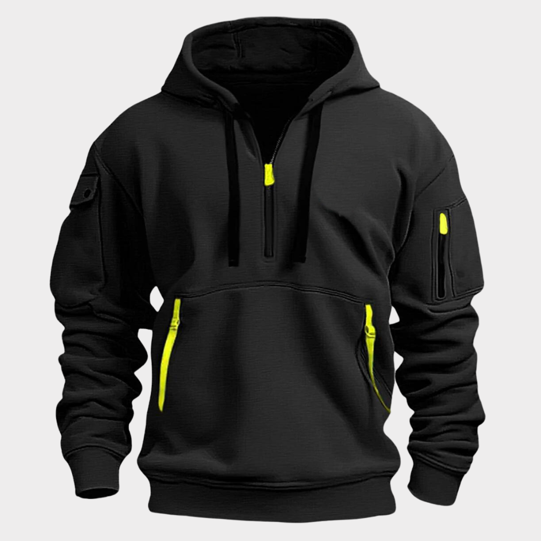 Grijze heren hoodie Ben met sportieve look en relaxte pasvorm. Ideaal als winter- of lentekleding.