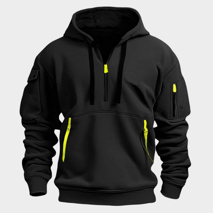 Grijze heren hoodie Ben met sportieve look en relaxte pasvorm. Ideaal als winter- of lentekleding.
