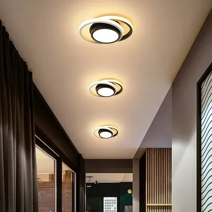 Energiezuinige LED plafondlamp met uniek dubbel ringontwerp. Ideaal voor hal, kantoor of woonkamer.