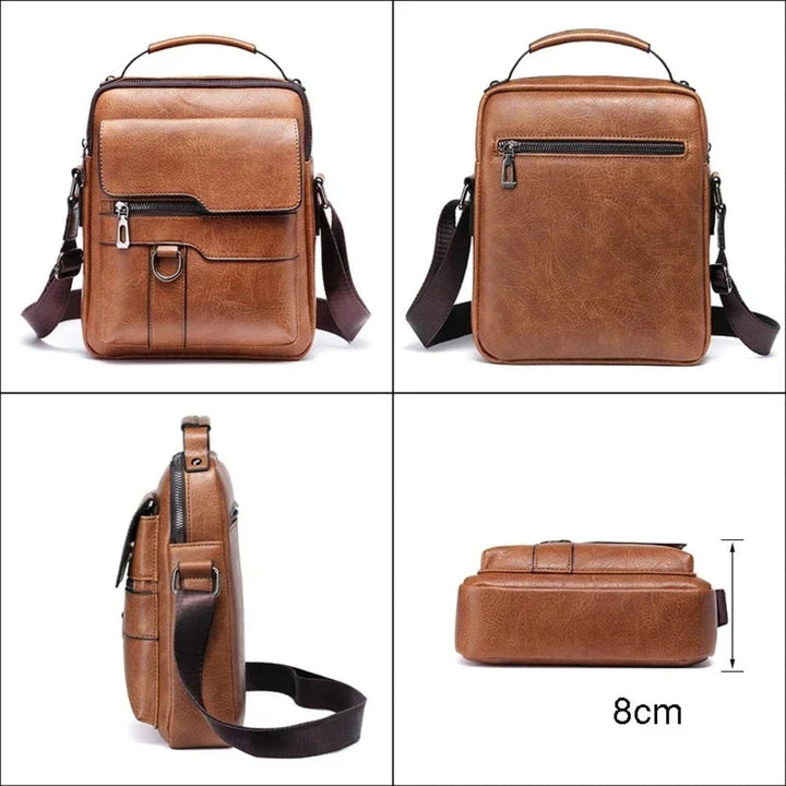 Messenger tas van echt leer voor mannen, casual of zakelijk, met verstelbare schouderriem en voldoende opbergruimte.