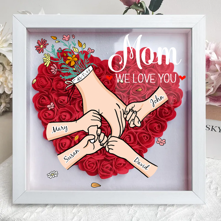 Prachtige fotolijst met bloemen en naam, een persoonlijk cadeau voor mama. Sfeervolle woondecoratie.