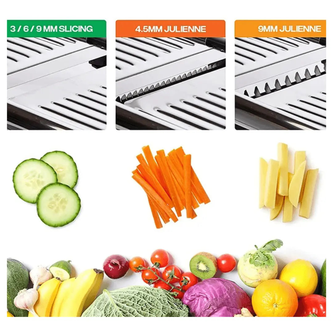 De PrecisionSlice groentesnijder maakt het bereiden van fruit en groenten snel en eenvoudig voor koken.