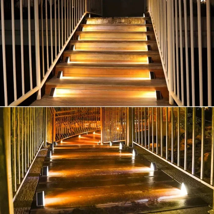 Eenvoudig te monteren StepBright LED traplampen, ideale moderne buitenverlichting en veiligheid.
