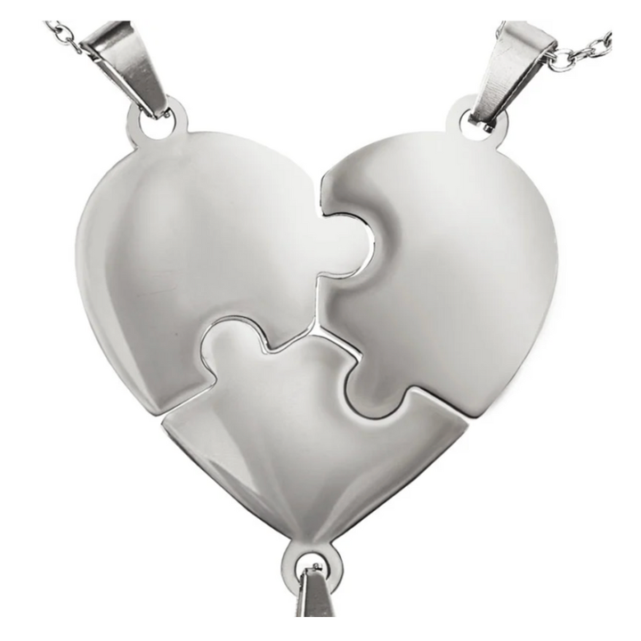 Zilverkleurige familie puzzelketting, gravure mogelijk voor elke naam.