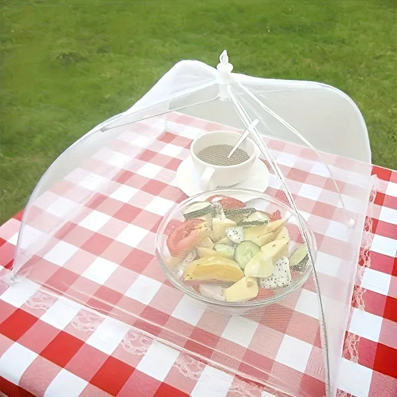Opvouwbare voedselbeschermhoes om eten veilig te houden tegen insecten, ideaal voor picknick & barbecue.