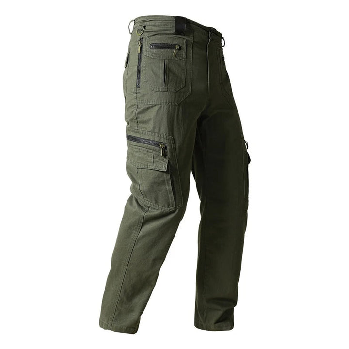 Khaki heren cargo broek, multifunctioneel voor outdoor, werk en vrijetijd.