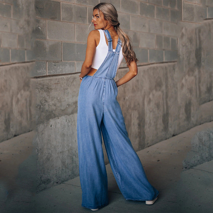 Stijlvolle dames jumpsuit met wijde pijpen, geschikt voor casual zomerdagen of een elegante vakantie outfit.