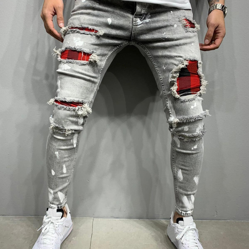 Stijlvolle heren destroyed jeans, een modieuze slim fit spijkerbroek voor trendy herenmode.