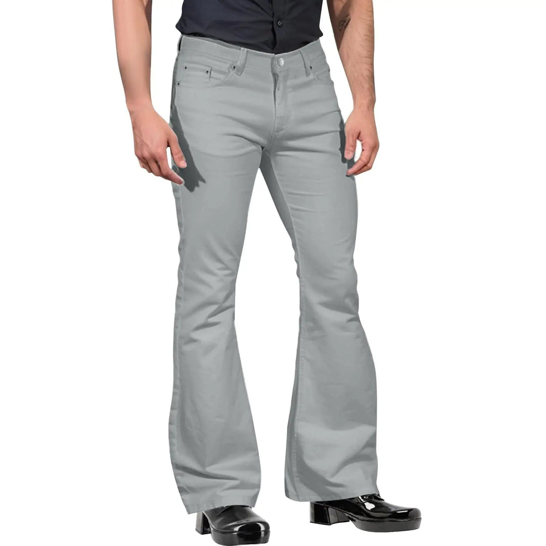 Comfortabele heren retro flare broek van stretchstof, ideaal voor dagelijks gebruik met jaren '70 stijl.