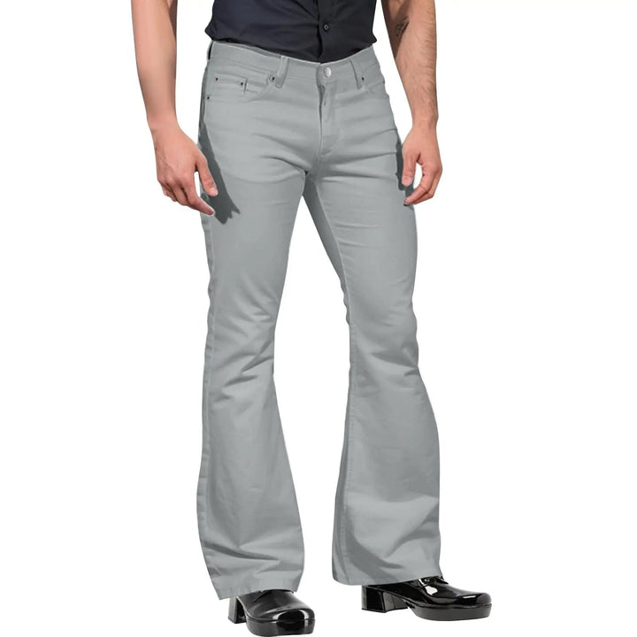 Comfortabele heren retro flare broek van stretchstof, ideaal voor dagelijks gebruik met jaren '70 stijl.