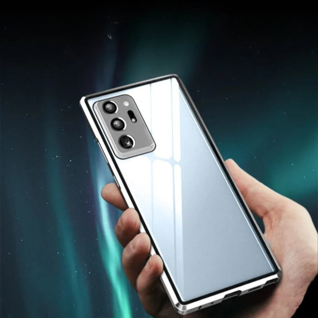 Unisex telefoonhoesje van gehard glas, magnetisch met privacy filter, 1+1 gratis aanbieding.